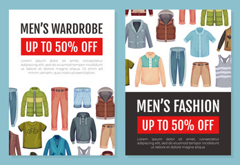 Wall Mural - Man Fashion Clothes Banner Design with Sale Offer Vector Template