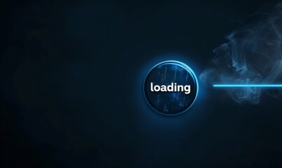 Abstract Dark Background with 'Loading' Text and Illuminated Blue circle Progress Bar 