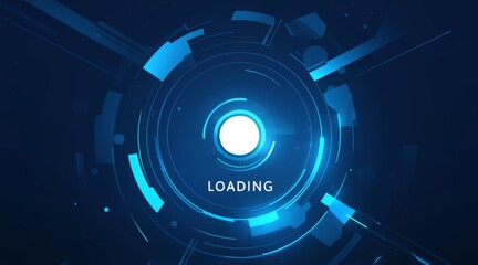 Abstract Dark Background with 'Loading' Text and Illuminated Blue circle Progress Bar 