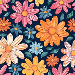 Wall Mural - Colorful Daisy Pattern