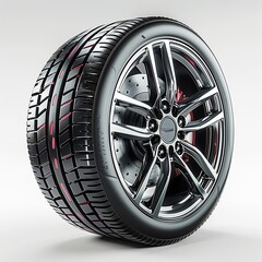 Car tire with wheel isolated on a white background.