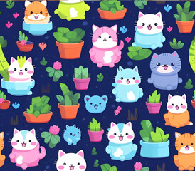 Wall Mural - Cute Cat Pattern