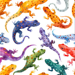 Wall Mural - Colorful Lizards Watercolor Pattern