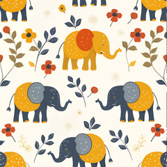 Wall Mural - Cute Elephant Pattern