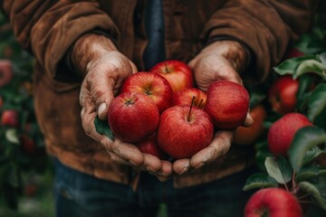 Wall Mural - Closeup of Hands Holding Freshly Picked Apples