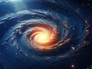 Wall Mural - a spiral galaxy with a bright yellow star in the center. the galaxy is filled with stars and has a b