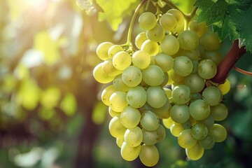 Wall Mural - Closeup of Green Grapes Hanging on Vine