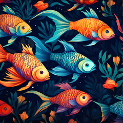 Wall Mural - Colorful Fish with Dark Background