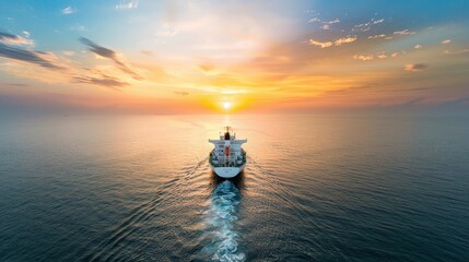 Wall Mural - A large ship is sailing on a calm sea at sunset