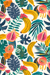 Wall Mural - Tropical Fruit and Leaf Pattern