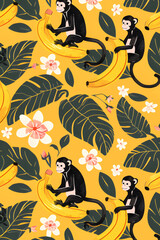 Wall Mural - Monkeys Riding Bananas in a Tropical Paradise