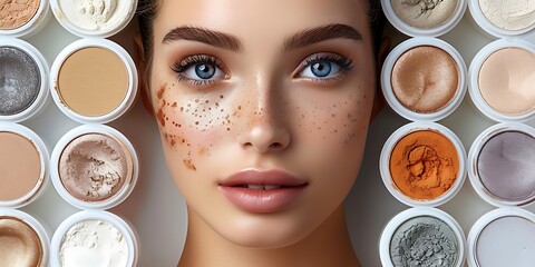 Beauty background with facial cosmetic products. Makeup, skin care concept	