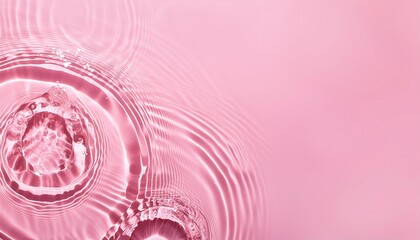 Poster - an abstract summer banner background with pink transparent clear water surface textures with ripples splashes and bubbles in sunlight a cosmetics moisturizer micellar toner emulsion background