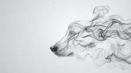 Wall Mural -   A grayscale image of a dog's head with smoke emanating from its mouth and eyes