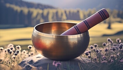 Wall Mural - a close up of a tibetan singing bowl or himalayan bowl