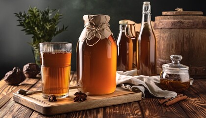 Wall Mural - still life of fermented kombucha beverage