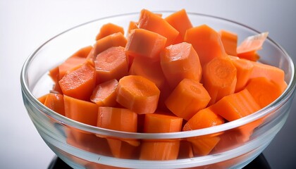 transparent bowl with chopped carrots paysanne cut copy space