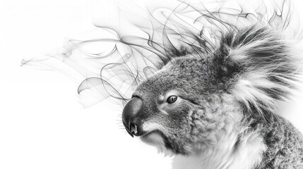 Wall Mural -  Black & White Koala Head with Smoke