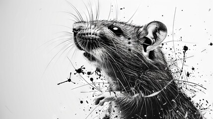 Wall Mural -   A monochrome snapshot of a rodent adorned with paint smudges on its physique and cranium