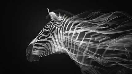 Wall Mural -   Zebra head in black & white with hazy stripes