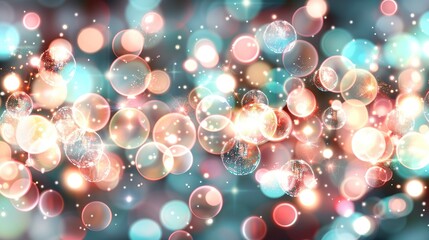 Wall Mural -   A sharp photo of colorful bubbles against a blue-pink background with distinct boke