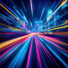 Wall Mural - A cityscape with a bright, colorful blur of lights