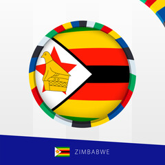 Sticker - Zimbabwe Flag with Colorful Circle Border.