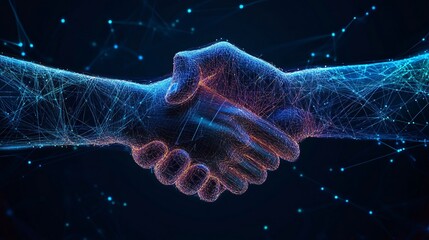 Wall Mural - Handshake between real and virtual for online transaction and agreement