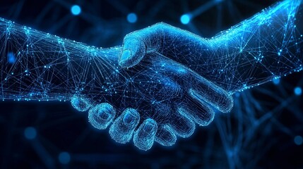 Wall Mural - Handshake between real and virtual for online transaction and agreement