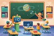 © Andrey - The future of learning: an imaginary classroom with robot teacher, interactive whiteboard, and modern technology