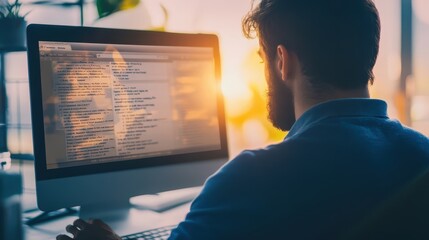 Wall Mural - A man is sitting in front of a computer monitor, typing on the keyboard