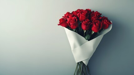 Canvas Print - A bouquet of red roses is wrapped in white tissue paper