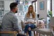 © Divyesh - Checkup during pregnancy. Young european expecting woman visiting doctor man and talking with therapist in private clinic, Generative AI