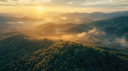 Wall Mural - scenic aerial view of majestic mountain landscape at sunrise with empty sky