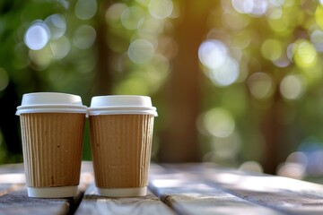 Two Coffee Cups on a Cafe Table Outside Generative AI