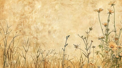 Aufkleber - Vintage background with grass flowers ideal for text outdoor theme