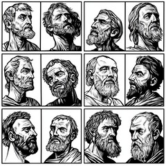 Wall Mural - Illustration of 12 apostles, black and white.
