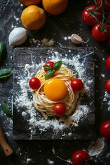 Wall Mural - Fresh tagliatelle on a dusted countertop.