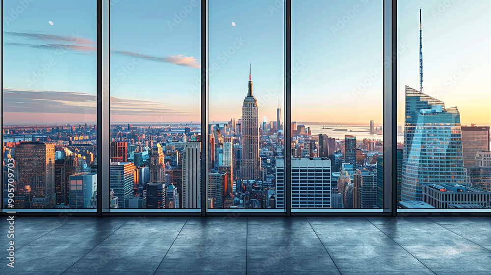 Stunning new york city skyline at sunset from office windows Stock ...