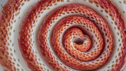 Canvas Print - A close up of a spiral shaped object with red and white dots, AI