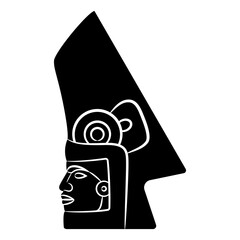 Wall Mural - Stylized human head from El Tajín, Veracruz, Mexico. Native American pre Columbian design. Indian Warrior in a helmet. Ball player hacha. Black and white silhouette.