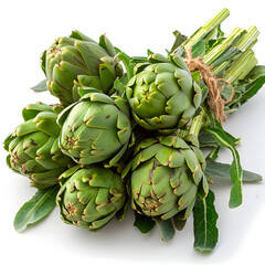 fresh ripe green organic artichokes heads on local farmers market in dordogne, france isolated on white background, png