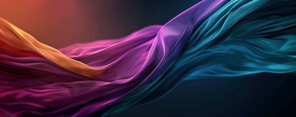 Wall Mural - Vibrant abstract background with flowing fabric shapes in purple blue and orange