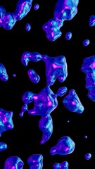 Aufkleber - Fluid holographic glass drops background. Dynamic iridescent retrowave liquid forms. Vertical video