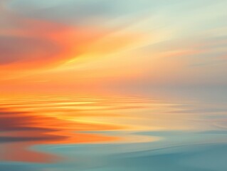 Wall Mural - Vibrant sunset reflection over calm waters at coastal horizon during summer evening