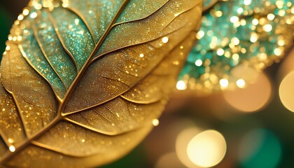 macro leaves texture with glitter or bokeh vintage background