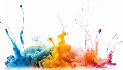 Wall Mural - abstract colorful paint splashes isolated on white background acrylic paints in water