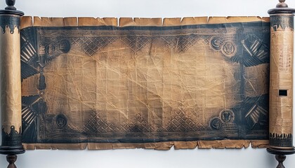 Poster - old mediaeval paper sheet horizontal parchment scroll isolated on white