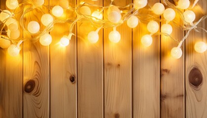 Wall Mural - christmas background with lights on wooden background