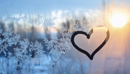 Wall Mural - love heart painted on frosted winter window glass